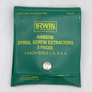 New Vintage Irwin Hanson 5-Piece Spiral Screw Extractors Set‎ #52435 Made in USA